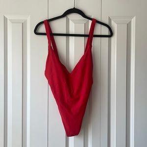 Madewell Red High-Cut One-Piece Swimsuit